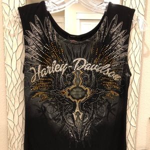 Harley-Davidson black tank. Backless w/rhinestones